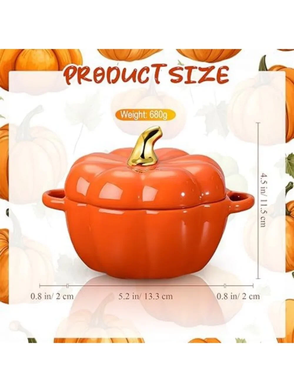 Set of 6 Pumpkin Ceramic Soup Bowls, 15 oz - Fall Decor, Orange Tableware